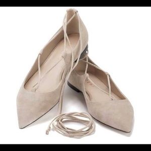 M. Gemi Lace Up Flats Suede Latte~Sz38.5/US 8